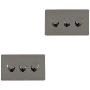 2 PACK 3 Gang Dimmer Switch 2 Way LED SCREWLESS BLACK NICKEL Light Dimming Wall