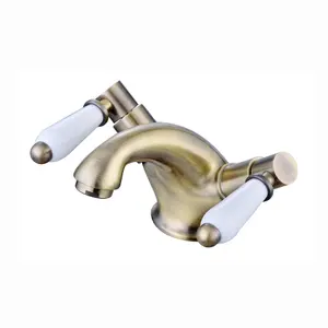 ENKI Downton Antique Brass Monobloc Slotted Ceramic Lever Brass Basin Mixer Tap & Waste BBT0239