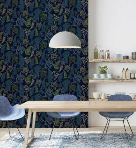 Arthouse Botanical Fern Navy/Grey Wallpaper