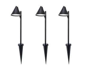 GoodHome Eriksson Matt Black LED Outdoor Stake light (D)120mm, Pack of 3