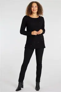 Bonmarche Black Long Sleeve Sequin Tunic, Size: 10