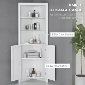 kleankin Corner Bathroom Cabinet, Double Doors and Adjustable Shelves, White