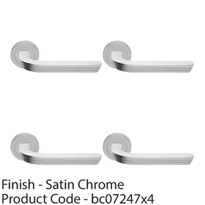 4 PACK - Premium Art Deco Door Handle Set - Satin Chrome Reeded Lever on Round Rose