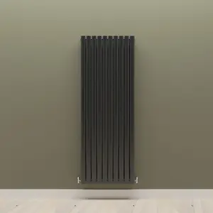 Vertical Black Double Oval Panel Radiator (H)1600mm x (W)590mm, 8940 BTU.