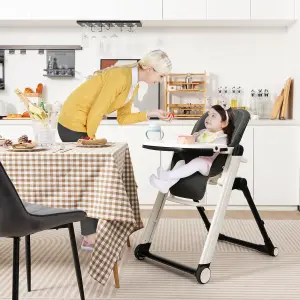 Costway Foldable Baby High Chair Feeding Chair With Recline Backrest Detachable Trays