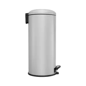 BLACK + DECKER 30 Litre Dome Kitchen Indoor Rubbish and Waste Pedal Bin with Soft Close Lid/Steel (Grey) 61129