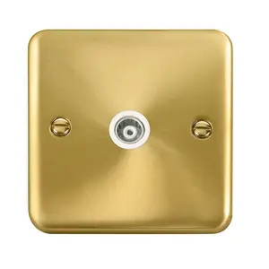 Curved Satin / Brushed Brass Single Isolated Coaxial Socket - White Trim - SE Home