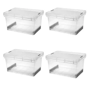 2 x 45 Litre Clear Plastic Stackable Ultra Resistant Modular Plastic Storage Container Boxes With Secure Clip Lock Lids