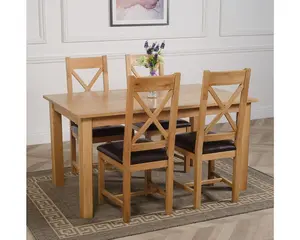 Oslo 150 x 90 cm Medium Oak Dining Table and 4 Chairs Dining Set with Berkeley Brown Leather Chairs