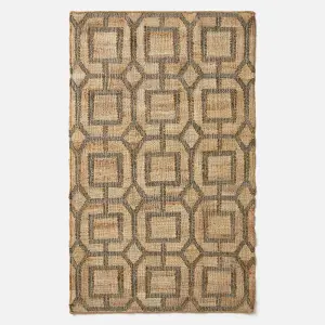 Homescapes Tiran Brown Geometric Handwoven Jute Rug, 90 x 150 cm