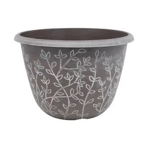 30cm Pot Serenity Stout Planter Brown Round With White Wash Plant Flower Garden