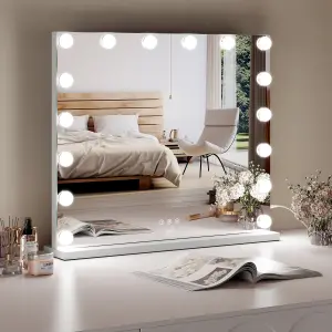 Neo Hollywood Vanity Touch Wall Mounted Freestanding Mirror with 16 LED Bulbs Lights