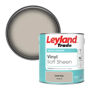 Leyland Trade Vinyl Soft Sheen Walls & Ceilings Emulsion Paint Great Gray (PPG15-28) - 2.5L