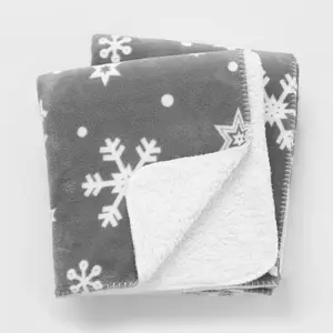 Dreamscene Snowflake Xmas Sherpa Fleece Blanket Soft Large Throw Over Cosy Grey