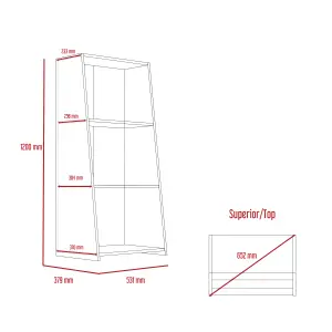 White Dallas low bookcase with 3 shelves, white & carbon grey oak effect