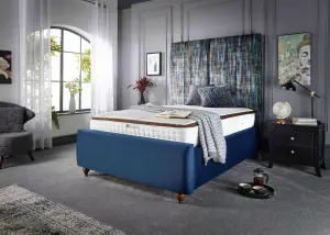 DS Living Lucia Upholstered Soft Plush Blue Velvet Luxury Bed Frame 6FT Super King