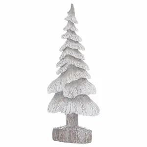 Carved Wood Effect Small Snowy Tree Artificial Plant - Resin - L9 x W21 x H47 cm - Grey