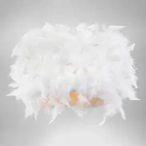 Modern Designer Real White Feather Drum Lamp Shade with Inner Cotton Lining