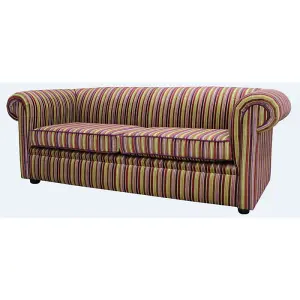 Chesterfield 3 Seater Riga 08 Thin Stripe Velvet Fabric Sofa In 2 Cushions Style