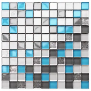 Glass mosaic on mesh for bathroom or kitchen 300mm x 300mm - Blue Harmony