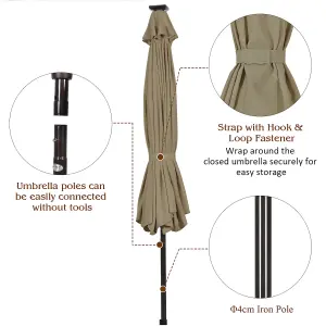 Costway 3M Garden Parasol 24 Solar Power LED Lights Patio Umbrella with Tilt and Crank Handle Coffee