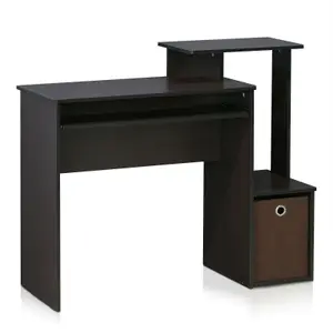 Furinno Econ Multipurpose Home Office Computer Writing Desk w/Bin, Dark Walnut