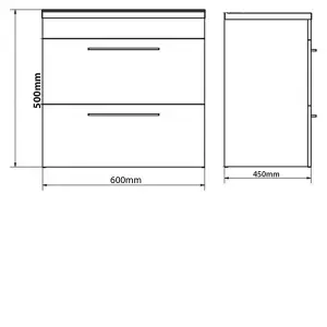 Bathroom 2-Drawer Wall Hung Vanity Unit with Mid Depth Ceramic Basin 600mm Wide - Silver Oak  - Brassware Not Included