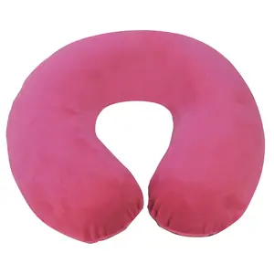 Memory Foam Neck Travel Cushion - Soft Velour Removeable Cover - Hot Pink Fabric