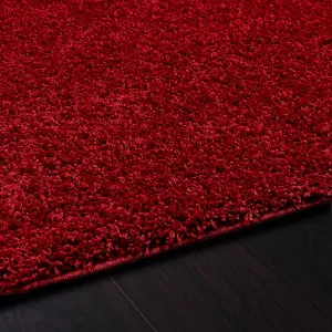 Red Plain , Anti-slip Shaggy Rug Easy to clean Dining Room-67cm X 150cm