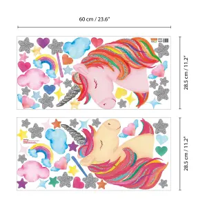 Walplus Watercolour Unicorns With Glitter Starskids Sticker Aluminium Filmpink, Silver, Multicoloured