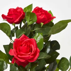 Homescapes Red Potted Rose Tree Artificial Plant with lifelike green leaves and single trunk, 90 cm