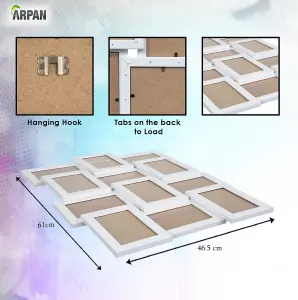 Arpan Multi Aperture Picture Wooden Photo Frame Holds 12 x 6 x4 Photos, Collage Picture Wall-Mounted Frame (White)