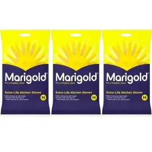 Marigold Kitchen Gloves Extra Life For A Brighter Clean Medium Size Pack of 3