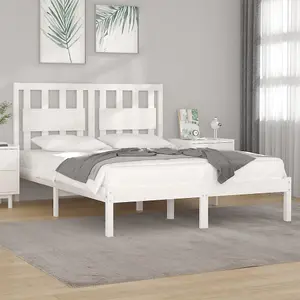 Berkfield Bed Frame White Solid Wood Pine 120x190 cm 4FT Small Double