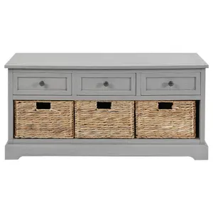 Make It A Home Kendal Grey Pine Wood 3 Drawer 3 Basket Unit