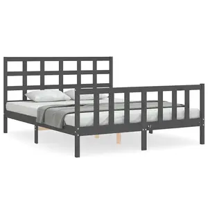 Berkfield Bed Frame with Headboard Grey King Size Solid Wood