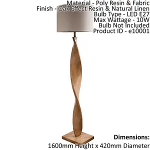 Floor Lamp Light Oak Effect Resin & Natural Linen 10W LED E27 Base & shade