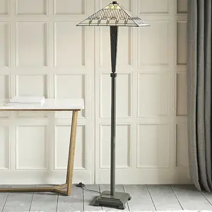 1.7m Tiffany Floor Lamp Dark Bronze & Stained Glass Shade Free Standing i00024