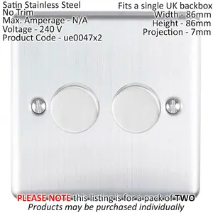 2 PACK 2 Gang 400W 2 Way Rotary Dimmer Switch SATIN STEEL Light Dimming Plate