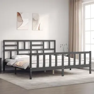 Berkfield Bed Frame with Headboard Grey 200x200 cm Solid Wood