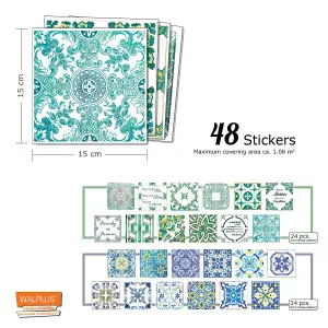 Walplus Turquoise English Combo Mix Tile Stickers