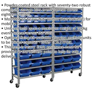 Mobile 72 Tray Parts Storage Rack for Garage and Warehouse Organization