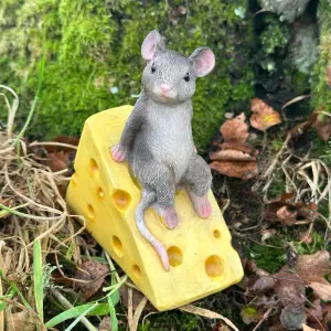 Cute mouse on cheese wedge fairy woodland or garden ornament