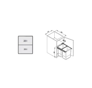 REJS recycle bin, pull out waste bin - W: 450mm (JC606-2), without front fixing brackets