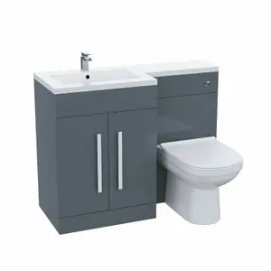 Nes Home Debra Bathroom Grey L-Shape LH Basin Vanity Unit BTW WC Toilet 1100mm