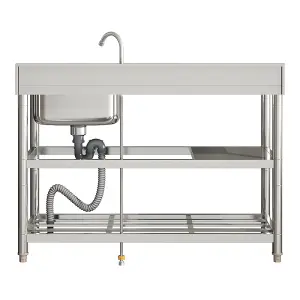 1 Compartment Commercial Floorstanding Stainless Steel Kitchen Sink with Storage Shelf 120cm