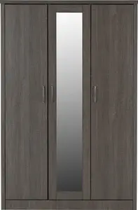 Lisbon 3 Door Mirrored Wardrobe Black Wood Grain Effect