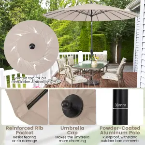 Costway 2.6 M Round Patio Sun Umbrella Outdoor Large Pulley Lift Market Umbrella