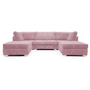 Bishop Pink U Shaped Soft Fabric Jumbo Cord Detachable 5 Seater Large Sofa