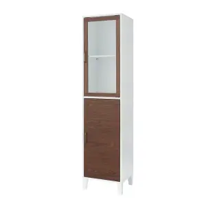 Teamson Home Freestanding Tall Column Bathroom Cabinet with 2 Doors and 3 Shelves, Walnut/White